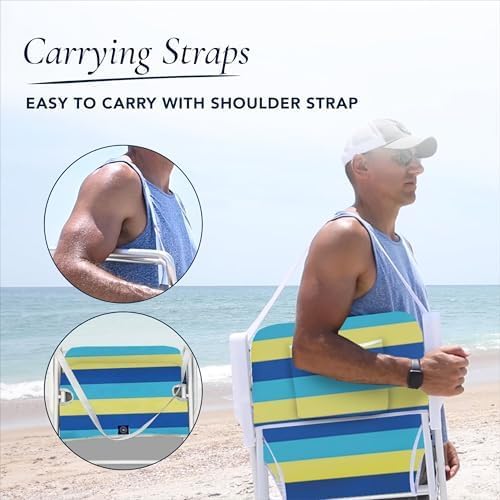 CARIBBEAN JOE Folding Beach Chair 1 Position Lightweight and Portable Foldable Outdoor Camping Accessories with Carry Strap (Bold Stripe 225lbs Capacity)