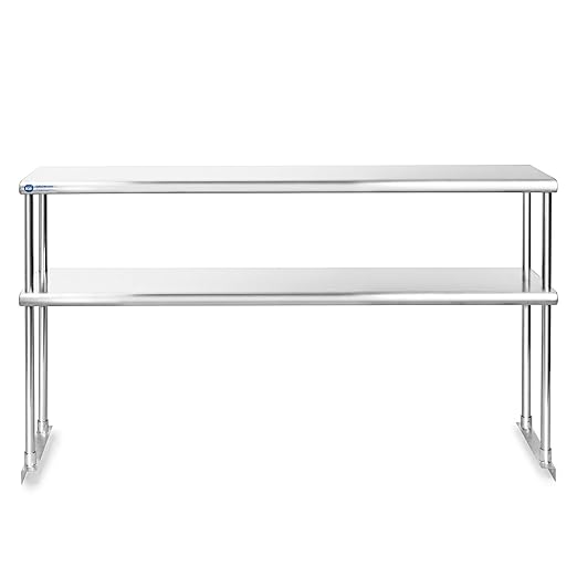 GRIDMANN NSF Stainless Steel Commercial 2 Tier Double Overshelf 60 in. x 12 in. for Kitchen Prep &amp Work Table