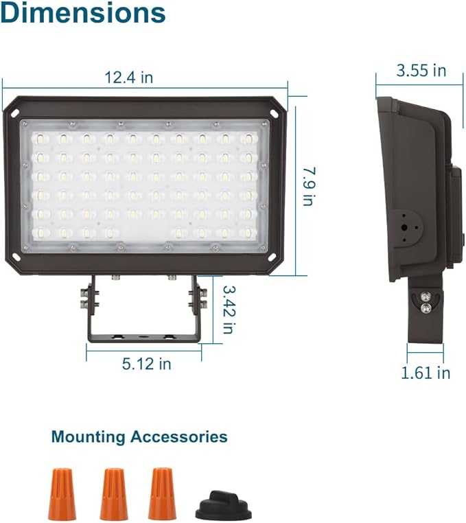 150W LED Flood Light with Dusk-to-Dawn Photocell 5000K Daylight 100-277V IP65 Waterproof 130lm/W 150W/100W/75W Adjustable LED Parking Lot Light with Trunnion Mount ETL
