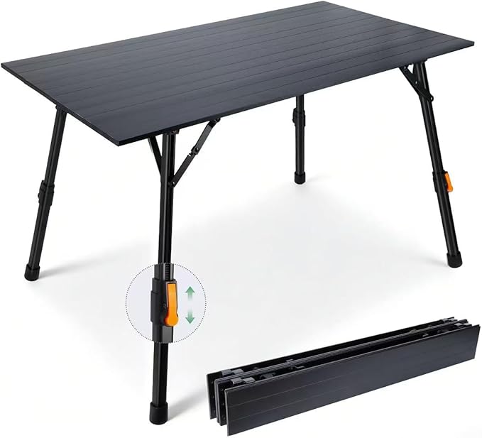 Portable Camping Table Foldable: No-Assembly Aluminum Folding Camping Table with Height Infinitely Adjustable &amp Carry Bag - Camp Table for Camping Picnic Beach RV BBQ