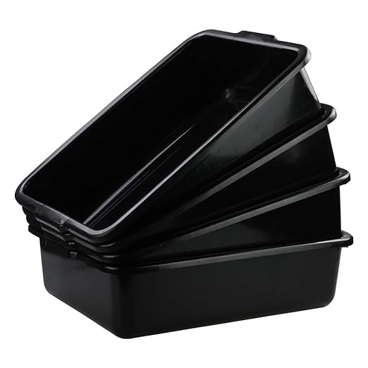 4-Pack Large Plastic Bus Box 23 L Plastic Commercial Tote Box Bus Tubs Black