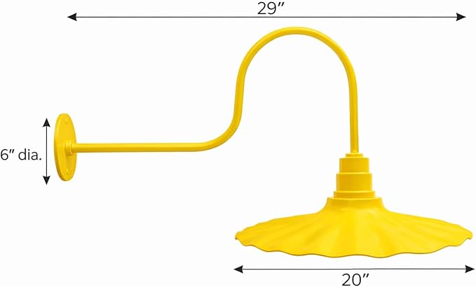 AGB102-AR20-YELLOW Radial Wave Steel Dome 29 Gooseneck Barn Light - Outdoor Dome with Incandescent Downlight | Wall-Mount Fixture Gardens Pathways &amp Outdoor Living Spaces