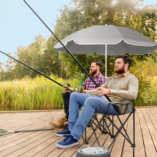 Camping Chairs Folding Double Chair with Removable Umbrella Cup Holders Cooler Bag Side Pocket &amp Carry Bag for Beach Outdoor Sports Concerts Travel Picnic