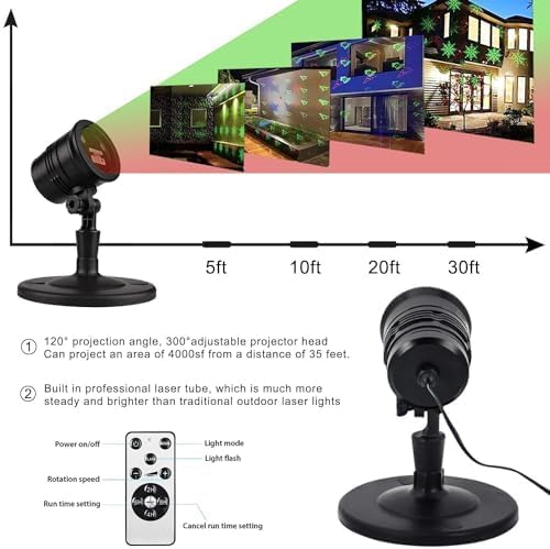 Christmas Laser Lights Outdoors Decoration Projector Light Waterproof LED Star Show for Xmas Decor House Home Yard Garden Patio Wall Indoor Red and Green with Wireless Remote