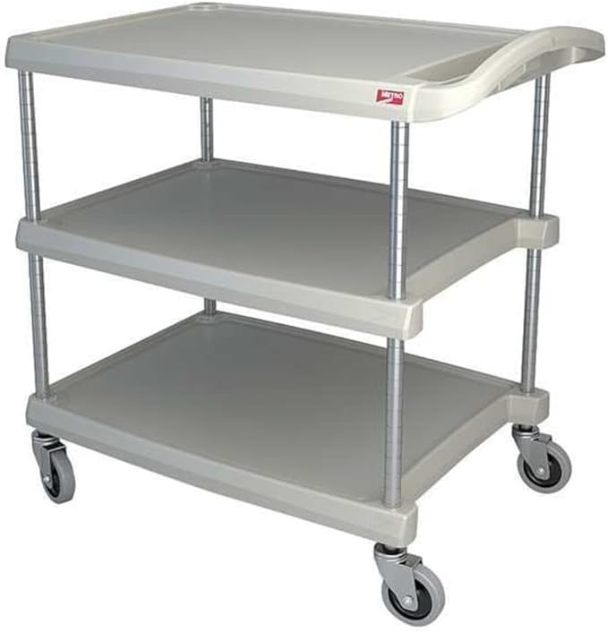 Metro MY2030-34G myCart Series Premium Plastic Utility Cart with 3 Impact Resistant Polymer Shelves Gray 23.4 W x 34.4 L x 35.5 H
