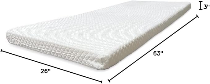 Foamma 3'' x 26'' x 63'' Memory Foam Roll-Up Camping Mattress CertiPUR-US Certified Foam Quilted Soft Cover Made in USA Portable and Comfortable