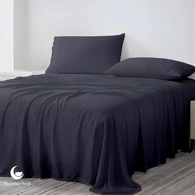 SlumberWell 4 Piece Luxury Soft Microfiber Fitted Bed Sheet Set for Campers 6 to 12 Inch Deep Pocket RV Bunk 35 x 79 Dark Grey