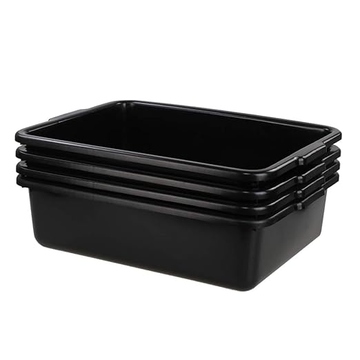24 Liters Large Commercial Bus Tubs Plastic Bus Box Dish Bin Set of 4 Black