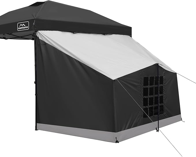 KAMPKEEPER Side TentCamping Tent for 10' x 10' Pop Up Canopy Easy Set Up GazeboCompatible with 10' Wide Canopy Tents (Black)