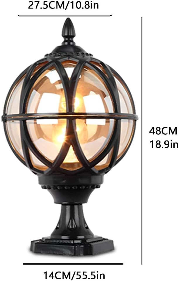 Outdoor Post Light Fixture Retro Amber Glass Ball Pillar Lights Waterproof Die-cast Aluminum Column Lamp Villa Courtyard Garden Park Doorpost Light Fence Light Landscape Lighting