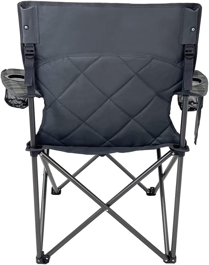 Quilted Quad Camping Chair with Carry Bag – Padded Folding Outdoor Chair with Armrests &amp Built-in Cup Holder for Camping Tailgating RV &amp Outdoor Events