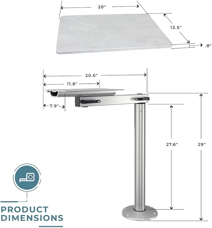 Manufacturers' Select ITC RV Side Table with MOD with Cypress Floor Mount Table Leg System (Roman Marble Table Top w/Silver MOD with Cypress Table Leg)