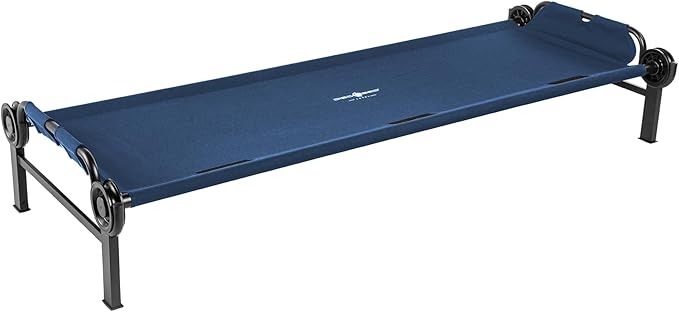 Disc-O-Bed Large Outdoor Modular 1 Person Single Camping Cot Portable Bed for Adults Sleep Solution for Tents Navy