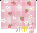 Waterproof Sandproof Beach Blanket 59''×68'' Strawberry Decoration Polyester Outdoor Picnic Blanket with 4 Stakes &amp Storage Bag for BeachCampingVacation Pink