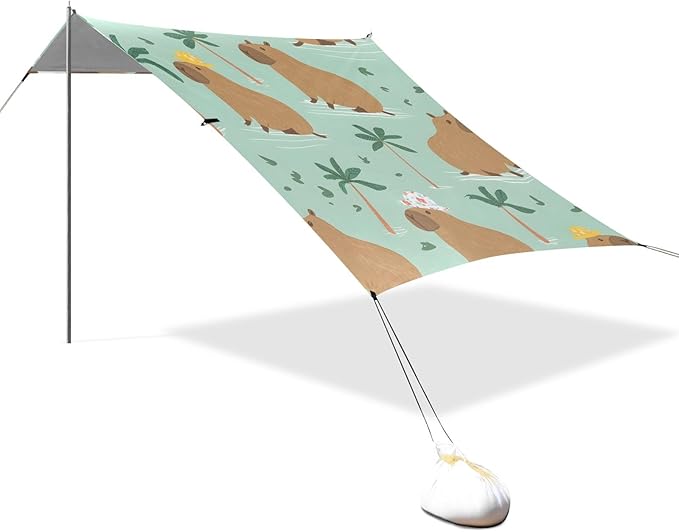 Capybaras Summer Pattern Camping Sun Shelter Beach Tent Portable Beach Sun Shade Outdoor Canopy for Camping Trips Fishing Picnic