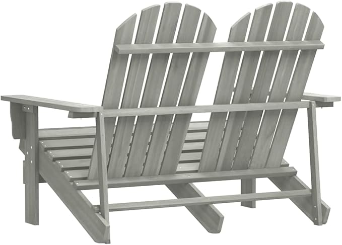 2-Seater Adirondack Outdoor Chair Grey Solid Fir Wood 33.7 x 47 x 35.2 in Matte Finish Rustic Loveseat for Garden Patio Terrace Porch