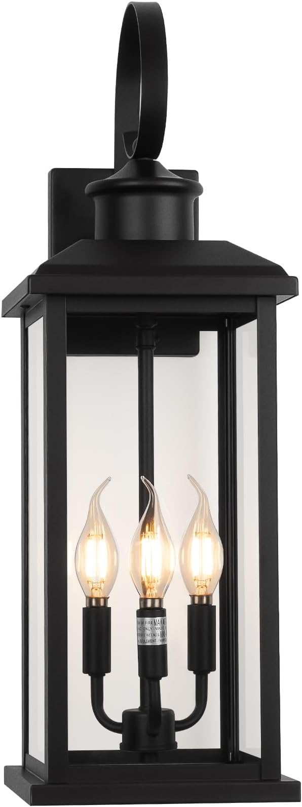 Large Outdoor Wall Light Fixture: 24in Black 3-Light Modern Porch Lantern Waterproof Exterior Lighting Sconce Wall Mount Outside Lamp for House Garage E12 Base