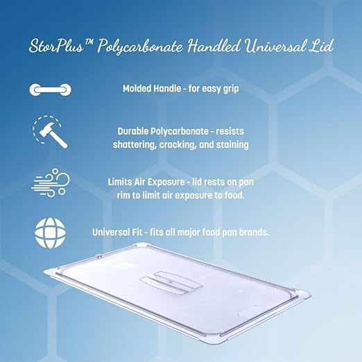 Carlisle FoodService Products Storplus Full-Size Plastic Food Pan Lid for Catering Buffets and Restaurants Polycarbonate 20.75 x 12.88 Inches Clear (Pack of 6)