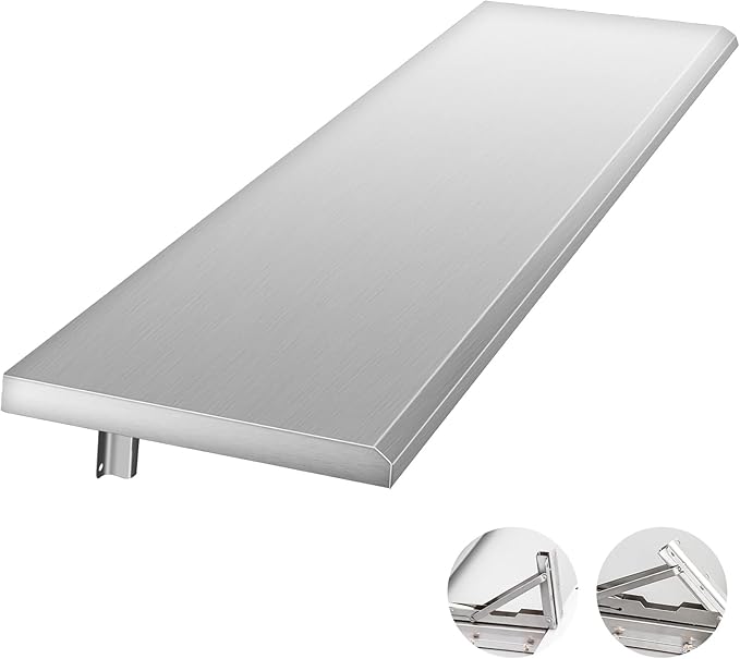 Folding Stainless Steel Concession Shelf for Food Trailers 72 x 12 Space-Saving Drop Down Metal Serving Shelves for Concession Windows