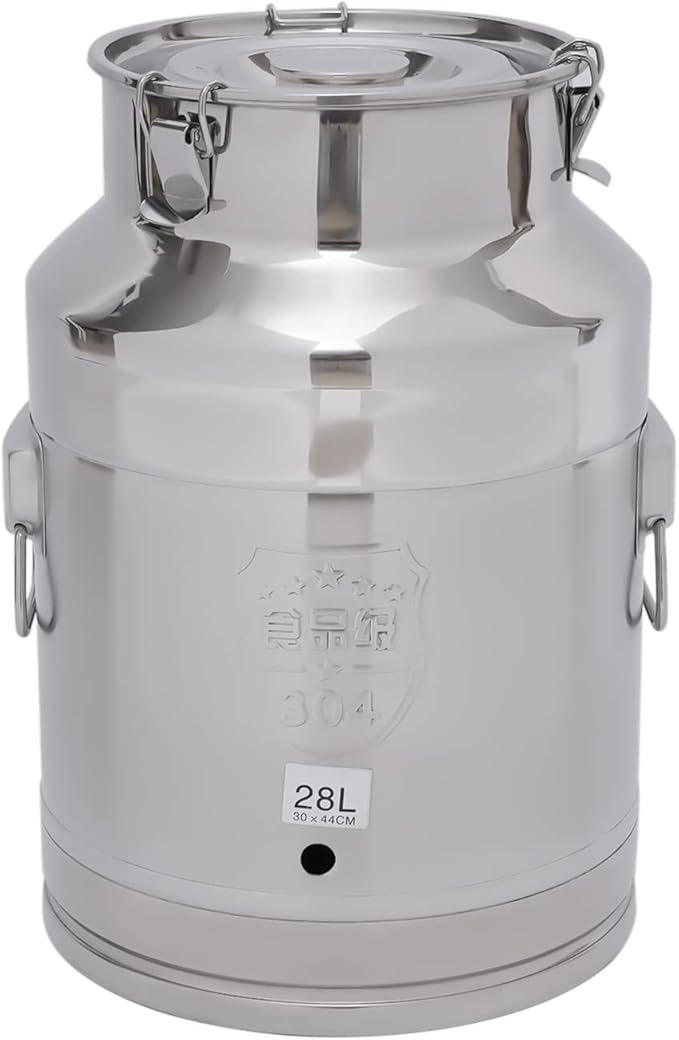 28L Stainless Steel Milk Can Heavy Duty Food Storage &amp Transport Container for Dairy Wine Grains Ideal for Home Farm &amp Commercial Use With a Faucet