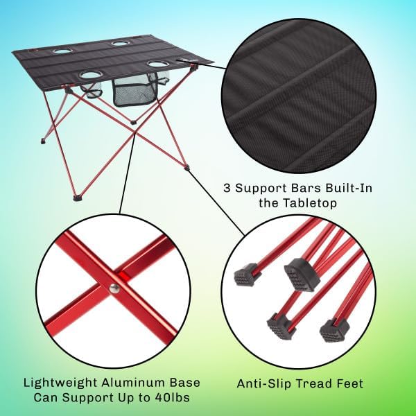 Camp Table - Outdoor Folding Table with 4 Cupholders and Carrying Bag for Camping Beach Picnic Sporting Events and More by Wakeman Outdoors | Outdoor 4 Cupholders Carrying Bag Camping Beach P