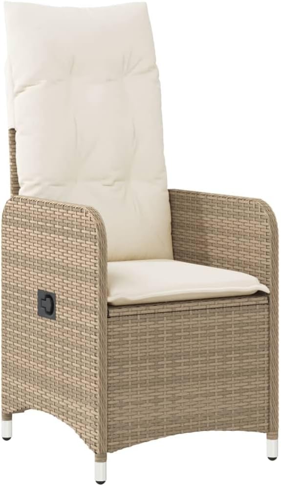 Reclining Garden Chair Beige Rattan Lounge Seat for Patio Powder-Coated Steel Frame 23 x 21.5 x 36.2 in Folding Backrest Outdoor Furniture for Garden Balcony Terrace
