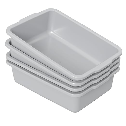 Set of 4 35 L Large Commercial Bus Tubs Restaurant Plastic Bus Box Gray