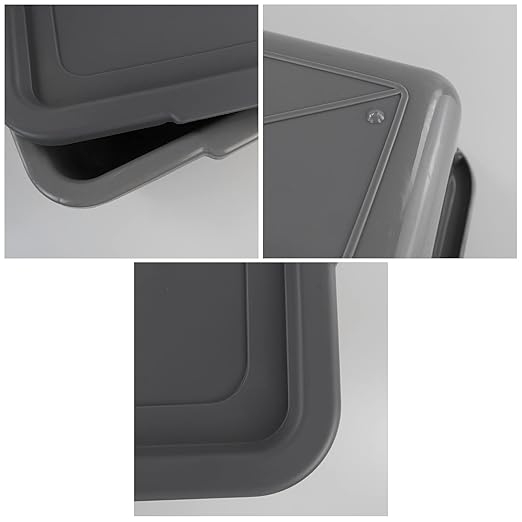 3-Pack 13 L Plastic Commercial Bus Tub Gray Bus Box with Lid