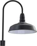 Steel Lighting Co. Gardena Barn Light | Outdoor Pole Top Mounted | 16 Dome | Upslope Gooseneck with Slip Fitter for 2-3/8 Standard Poles | Made in America | Matte Black Exterior/White Interior