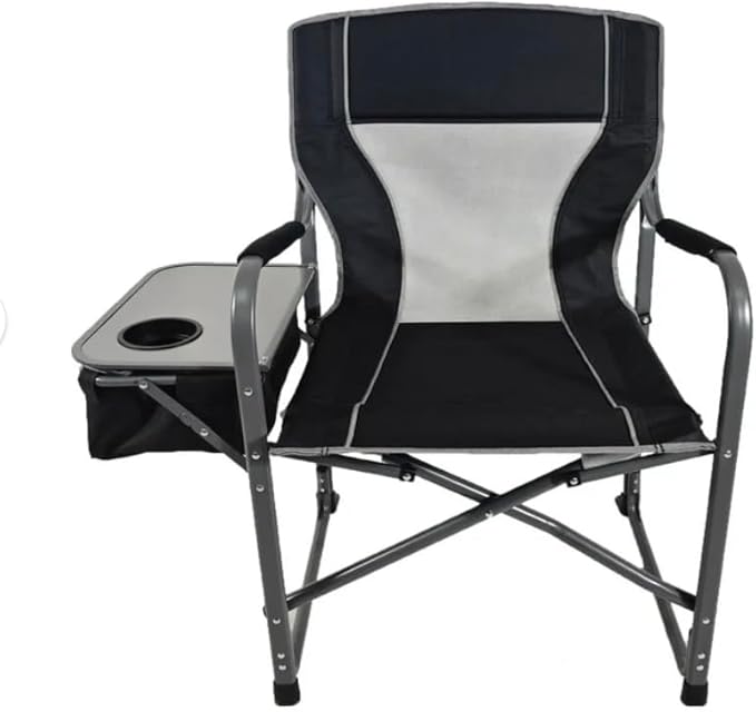 Folding Director's Chair with Side Table and Cooler Heavy-Duty Camping Chair 33.73W x 37.3H inches (Black Soot)