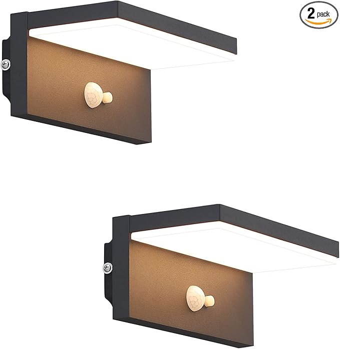 Solar Outdoor Wall Lights 2 PackMotion Sensor Waterproof Dusk to Dawn Solar Porch Wall Mount Lamp Black Modern Exterior Light Fixture 3000K 5W for Garage House Patio