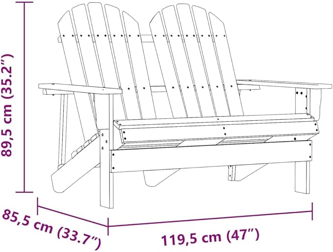 2-Seater Adirondack Outdoor Chair Grey Solid Fir Wood 33.7 x 47 x 35.2 in Matte Finish Rustic Loveseat for Garden Patio Terrace Porch