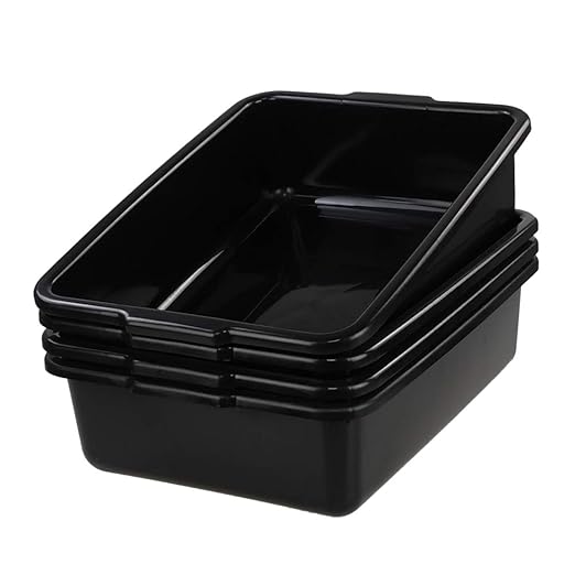 24 Liters Large Commercial Bus Tubs Plastic Bus Box Dish Bin Set of 4 Black