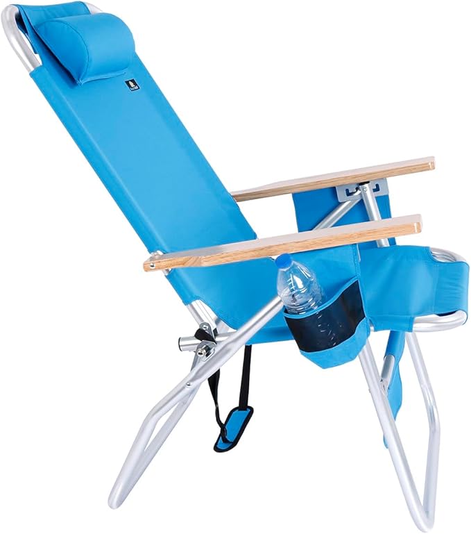 Deluxe XL Tall 17 Inches High Seat Beach Chair for Adults Heavy Duty Aluminum Frame Wide Plus Size 300 lb Capacity