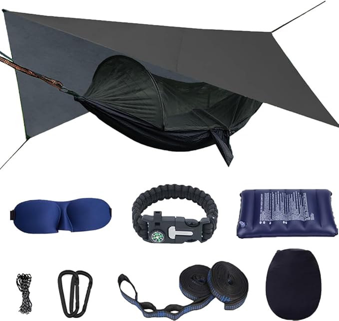 Camping Hammock with Mosquito Net and Rain Fly - Travel Hammock Bug Net - Hammock Tent for Outdoor Hiking Backpacking Travel Camping Accessories and Camping Gear…