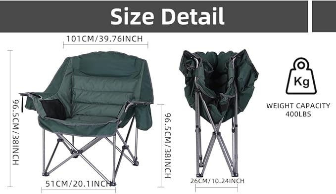 Folding Camping Chair Padded Chair Oversized Camping Chair Lawn Chair for Adults Heavy Duty 400lb Carry Bag Cupholder &amp Cooler (2-Pack)