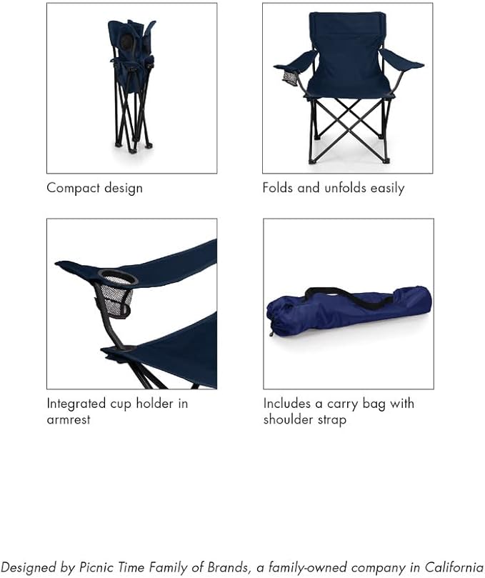 Picnic TIME NCAA PTZ Camp Chair Picnic Chair Beach Chair with Carrying Bag (Black)