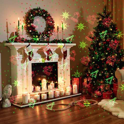 Christmas Projector Lights Outdoor Led Christmas Laser Lights Landscape Spotlight Red and Green Star Show with Rf Wireless Remote Christmas Decorative for Outdoor Garden Patio Xmas Holiday Party