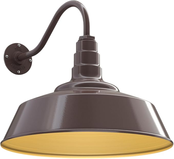 Steel Lighting Co. Large Outdoor Barn Light | Gooseneck Light Fixture | Made in America from 18-Gauge Steel | 20 Dome | 16 Gooseneck Dark Bronze Exterior/Brass Interior