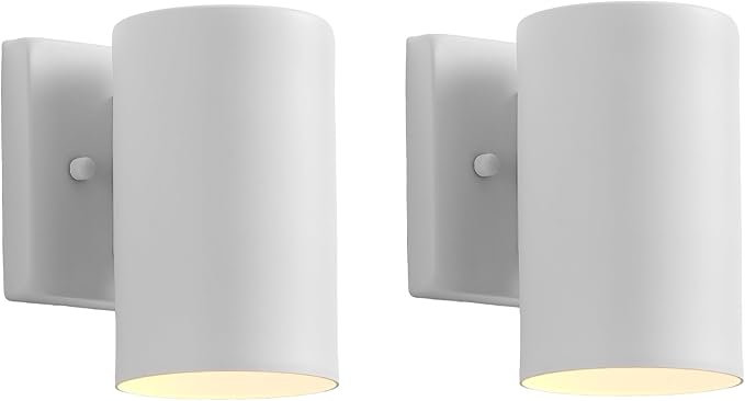 mirrea 7 Modern Outdoor Porch Wall Light with 5W LED GU10 Replaceable Bulbs in Matte White Aluminum Cylinder Downlight Outside Sconce Pack of 2