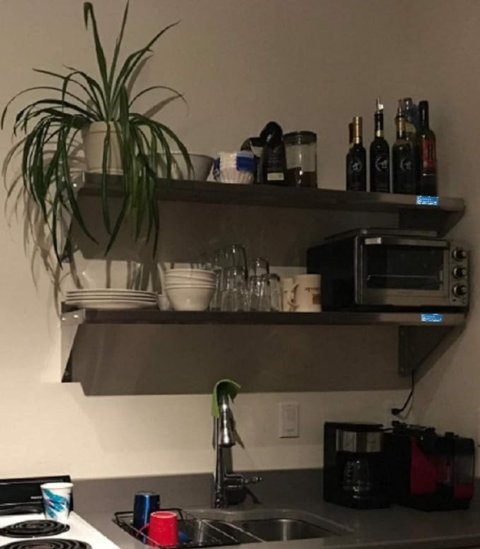 Stainless Steel Wall Shelf | Square Edge | Metal Shelving | Heavy Duty | Commercial Grade | Wall Mount | NSF Certified (12” Width x 30” Length)