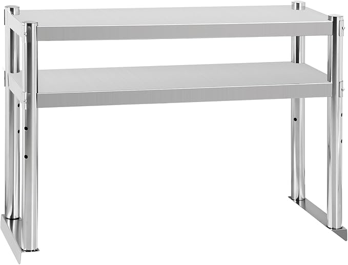 Stainless Steel Double Overshelf 36''L x 12''W Commercial 2 Tier Overshelf Height Adjustable Overshelf for Prep Work Table in Kitchen Restaurant
