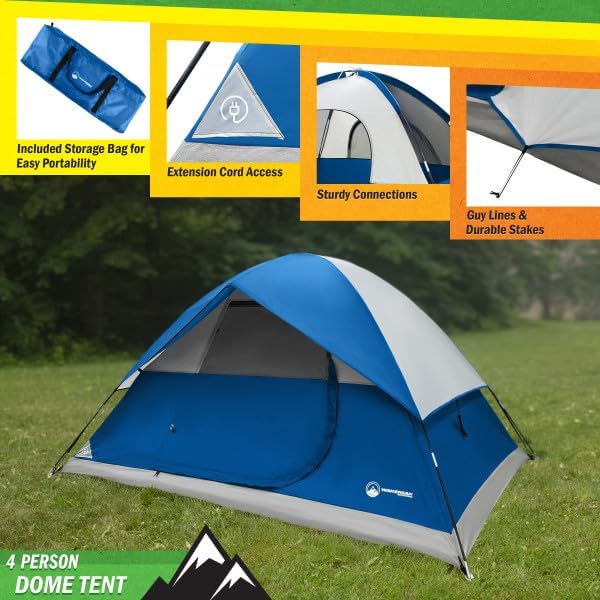 4 Person Camping Tent with Rainfly and Carrying Bag - Easy Pop Up Family Tents for Camping Essentials Beach Hiking Backpacking Mountaineering and Camp Travel