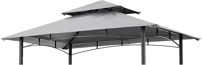 Grill Gazebo Replacement Canopy Roof – Hugline 5x8 Outdoor Grill Shelter Canopy Top Double Tiered BBQ Tent Cover Fit for Model L-GG001PST-F (Gray)