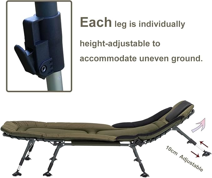 XXL Camping Cots for Adults 330Lbs with Carry Bag Heavy Duty Folding Bed with Soft Padded Cushion Portable Military Cot for Hunting 180° Adjustable Reclining Outdoor Lounger