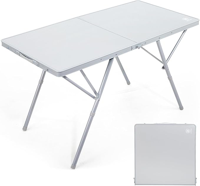 EVER ADVANCED Large Camping Table for 4-6 Person Portable Folding Aluminum Table with Carrying Handle Suitable for BBQ Picnic Camping and Indoor Use Support up to 130LBS Silver
