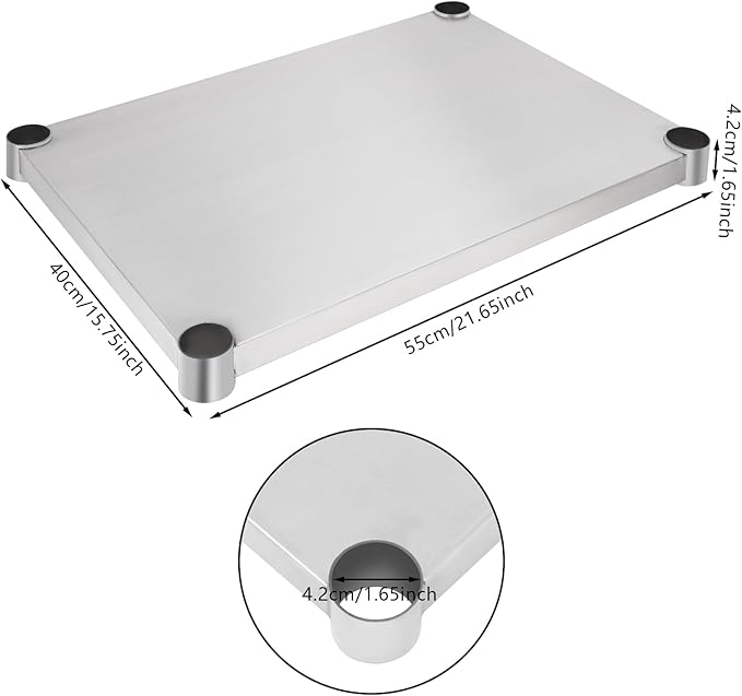 Eapmic Undershelf for Work Tables Adjustable Lower Shelf Stainless Steel Bottom Shelf Add for Commercial Prep Table Restaurant Kitchen Bakery Garage Workshop Use (21.65x15.75in)