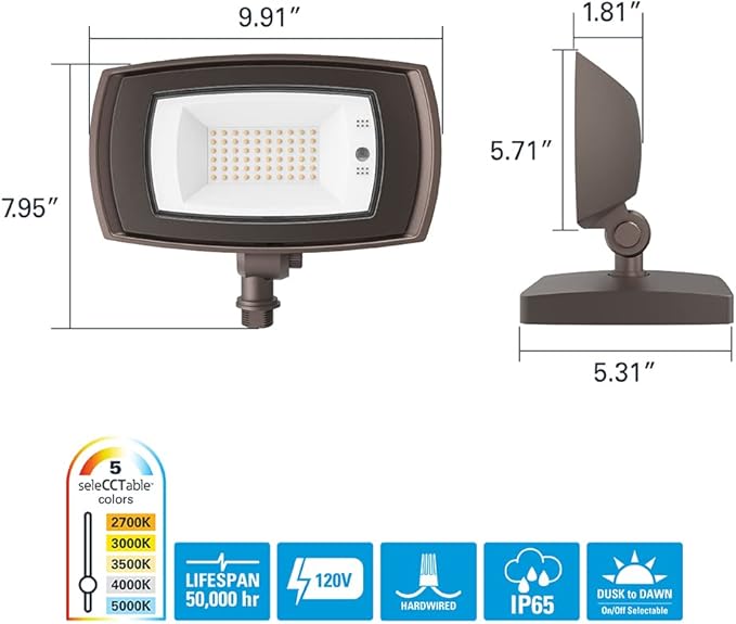 HALO ARFL 200 Watt Equivalence Bronze Outdoor Integrated LED Architectural Residential Floodlight Dusk to Dawn 3500 Max Lumen