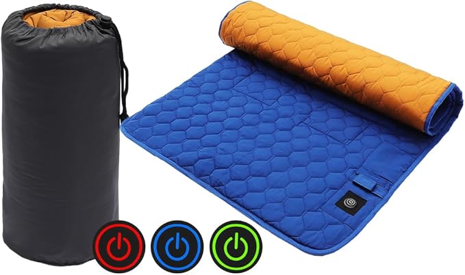 Heated Sleeping Bag Pad Adjustable Warm Foldable Tent Sleeping Mat Seven Zone Heating Machine Washable Quickly Increase Temperature (Blue)