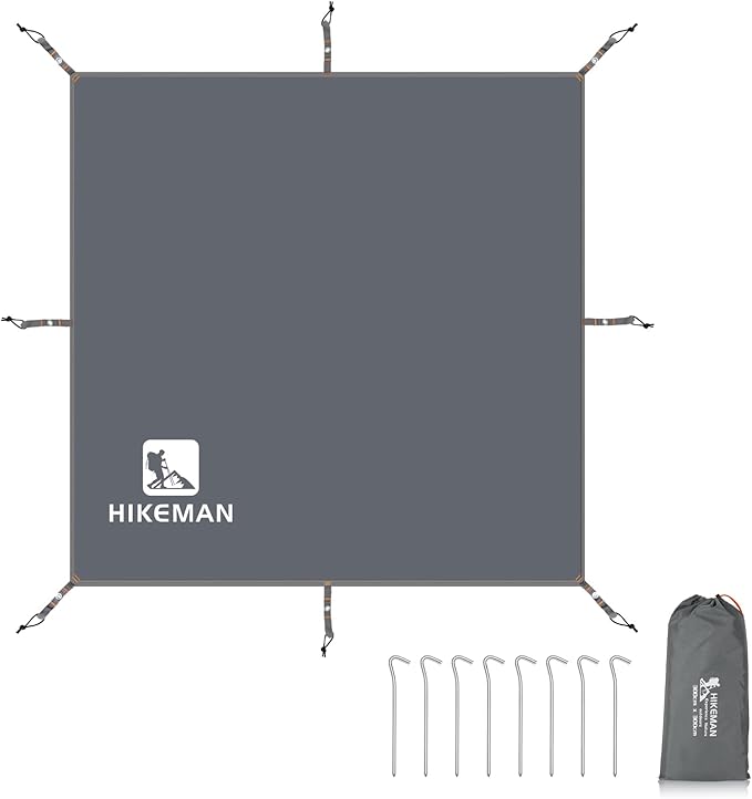 Hikeman Tent Footprint - Waterproof Camping Tarp Heavy Duty Tent Floor Saver Ultralight Ground Sheet Mat for Hiking Backpacking Hammock Beach - Storage Bag Included(PU3000mm300 * 300CM)